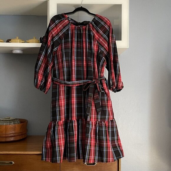 Draper James RSVP Plaid Bow Back 3/4 Sleeve Dress - Picture 3 of 10